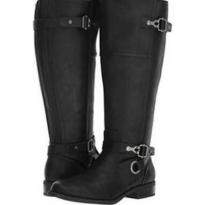 GUESS Black Double Buckle Riding Boots